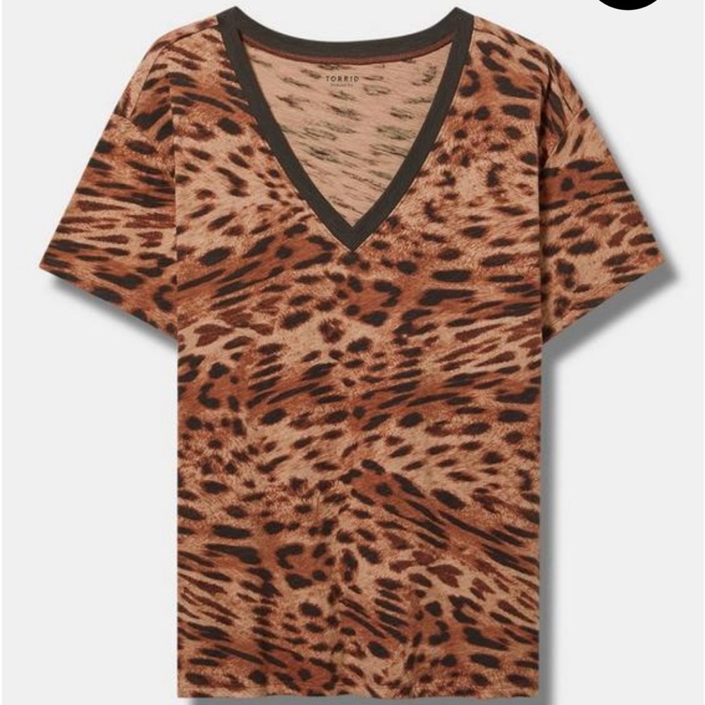 Torred Brown Leopard Print V-Neck Short Sleeve Tee
